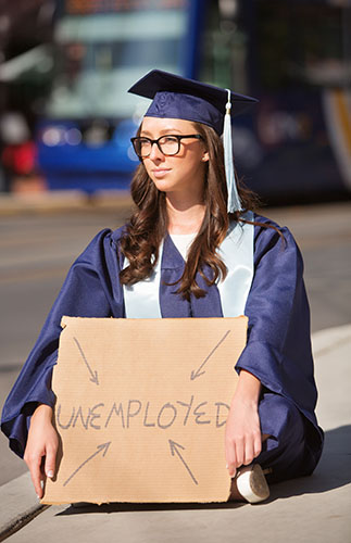 Serious Graduate with Unemployed Sign