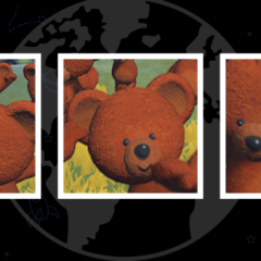 全球搜索教育: 伍迪·約庫姆在家里和九隻小熊在一起